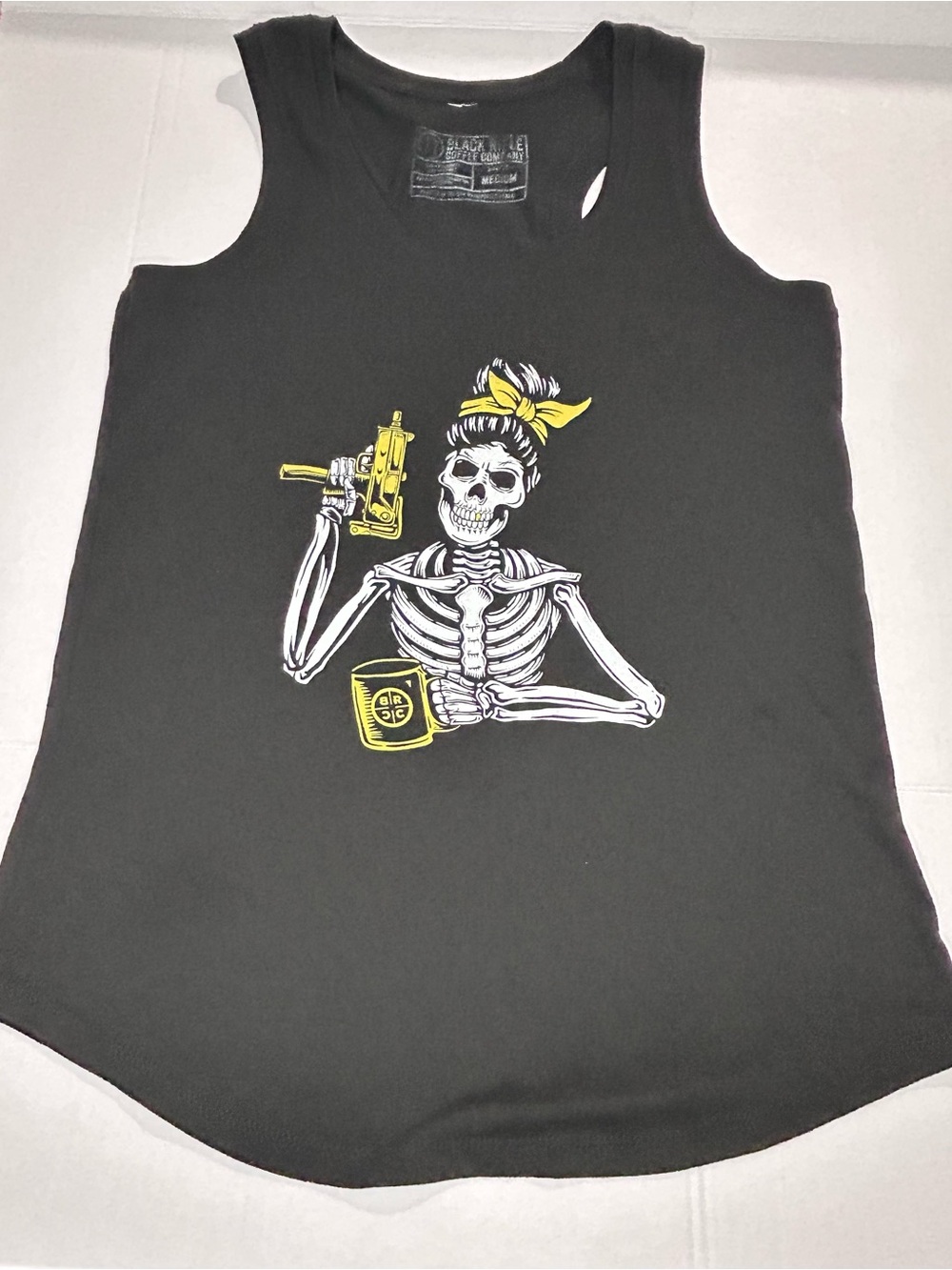 Black Rifle Coffee Company Black Graphic Tank with Yellow & White Skeleton